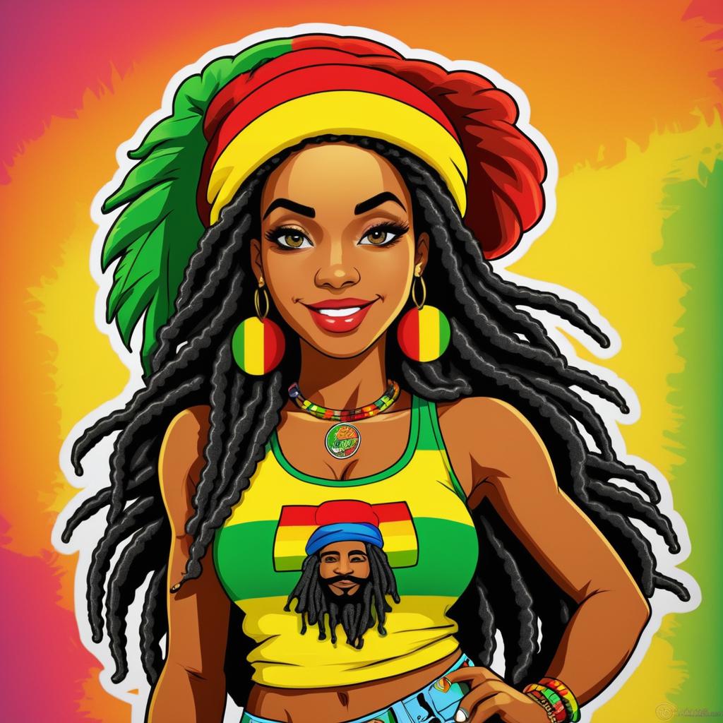 Bold Rastafarian Cartoon Pin-Up Art