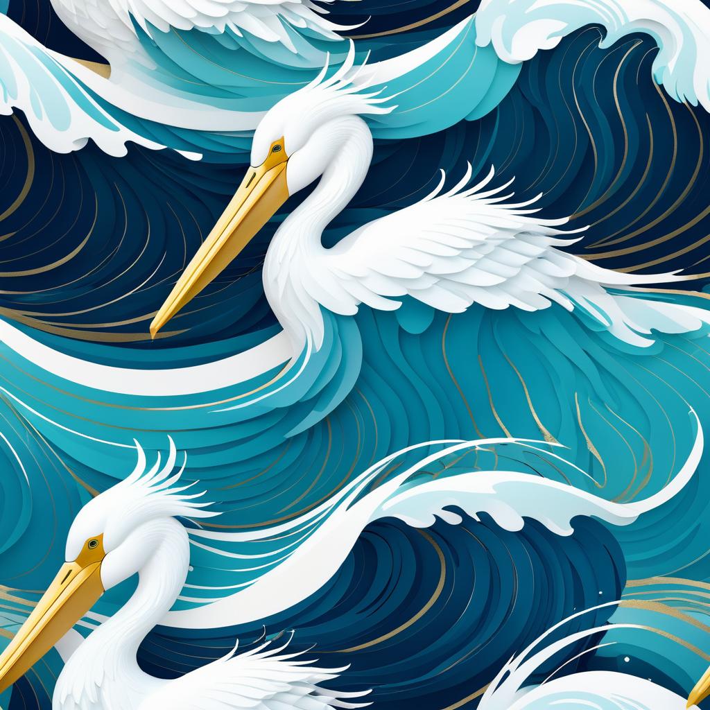 Elegant Pelican Illustration in Ocean Tones