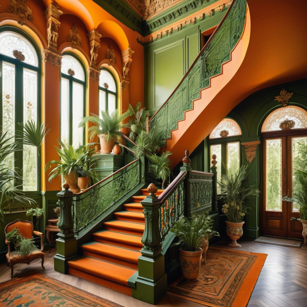 Ornate Staircase in Warm Colors