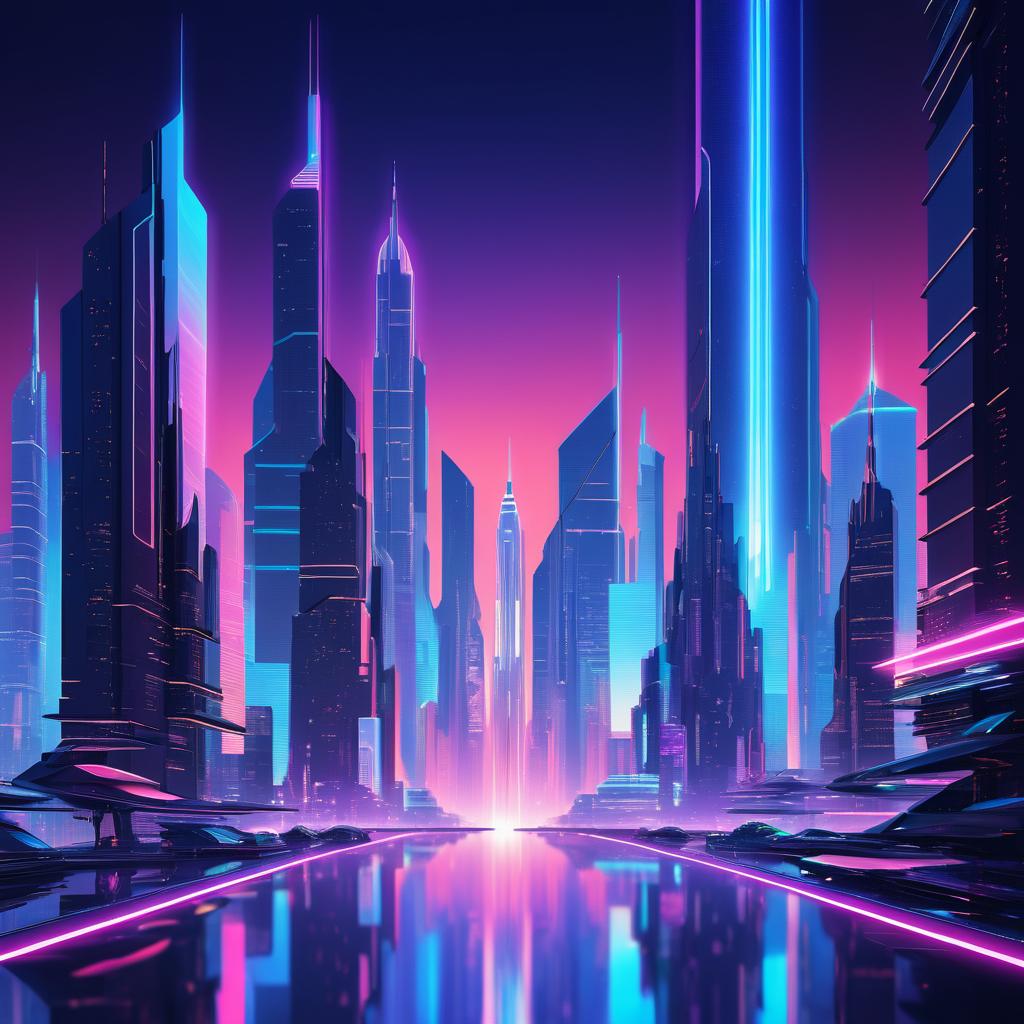 Futuristic Neon City Skyline Illustration