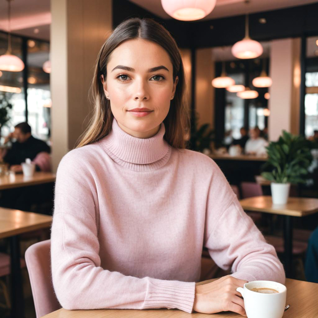 Stylish Woman in Cozy Cafe Setting