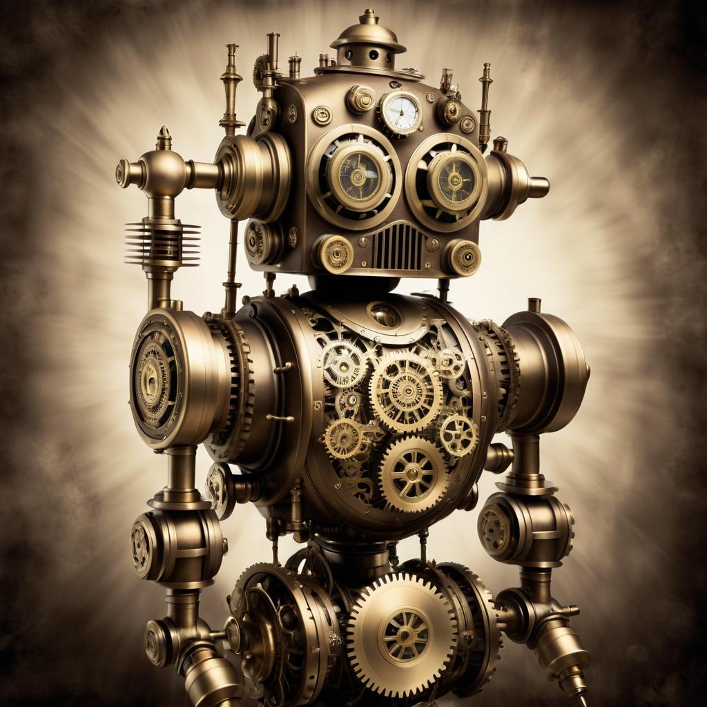 Vintage Steampunk Robot in Sepia Tones