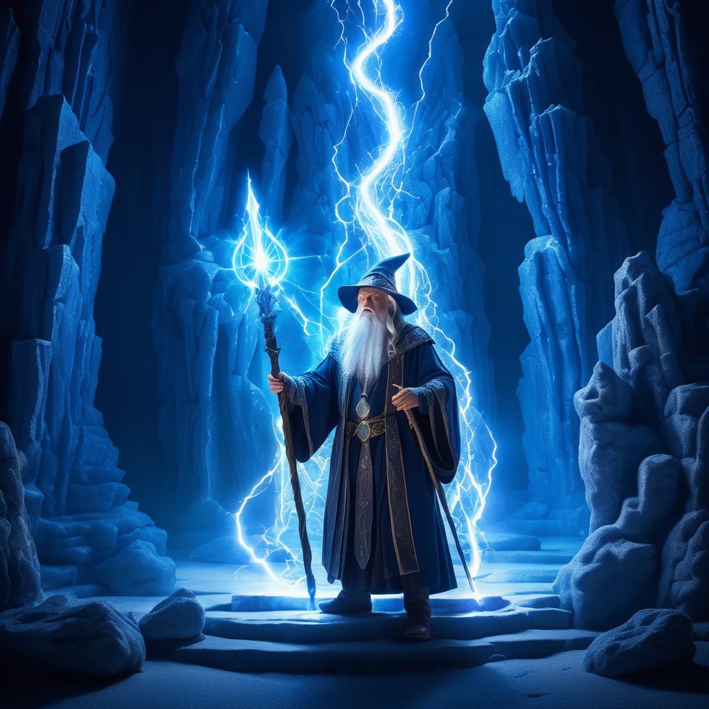 Epic Fantasy Wizard in Mystical Cavern