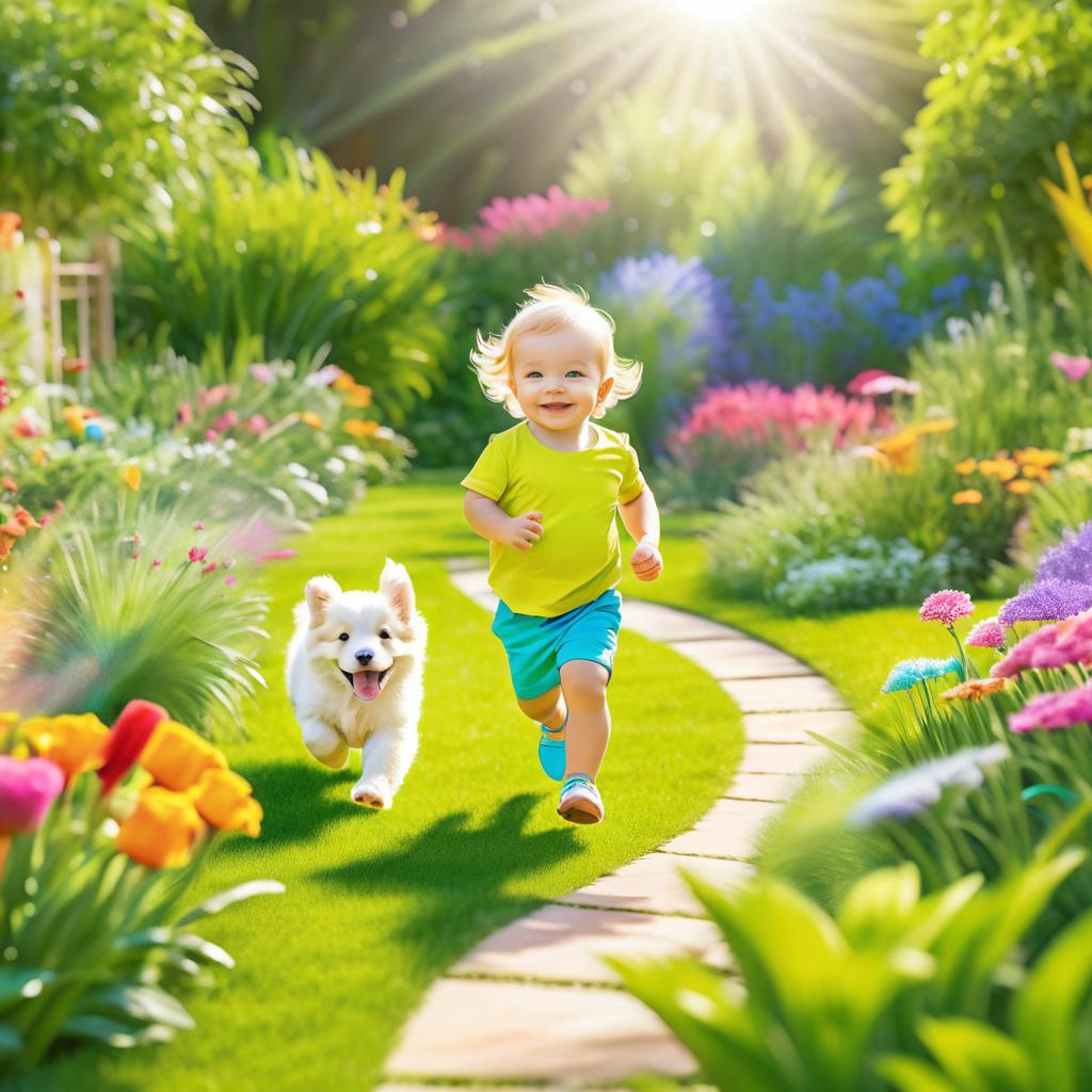 Joyful Toddler and Puppy in Garden