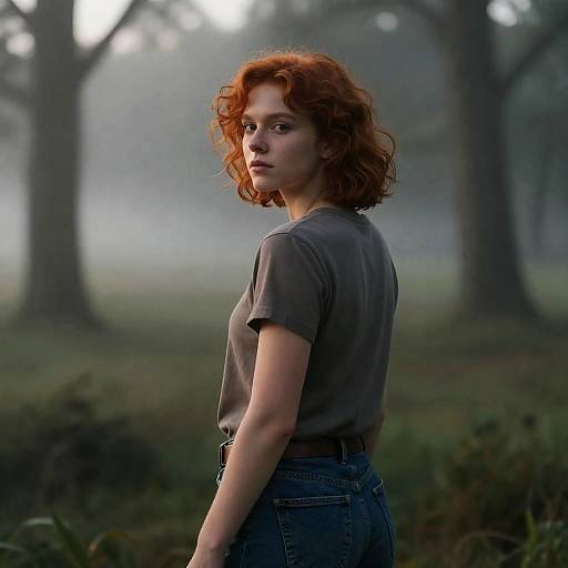 Cinematic Cowgirl in Misty Forest Dawn