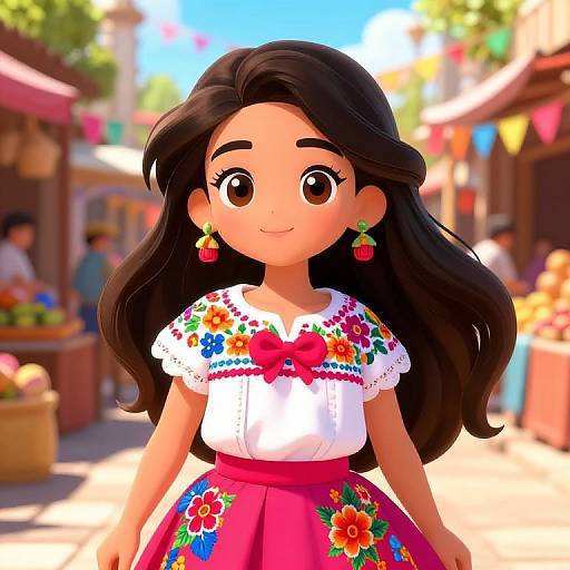 Cute Mexican Anime Girl in Marketplace
