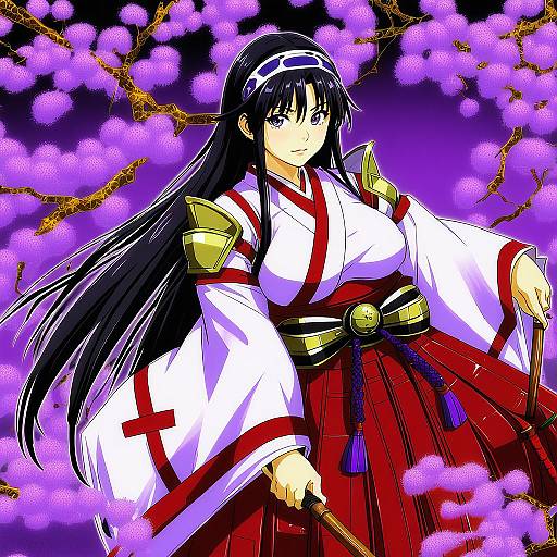 Illustration of Musha miko tomoe, queen's blade in the style of Boyano