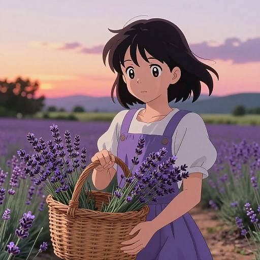 Lavender Anime Girl at Sunset