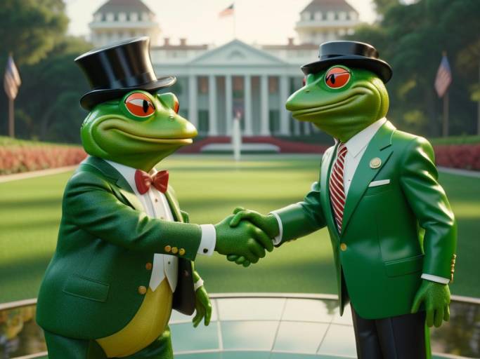 Two Frogs in Suits Shaking Hands