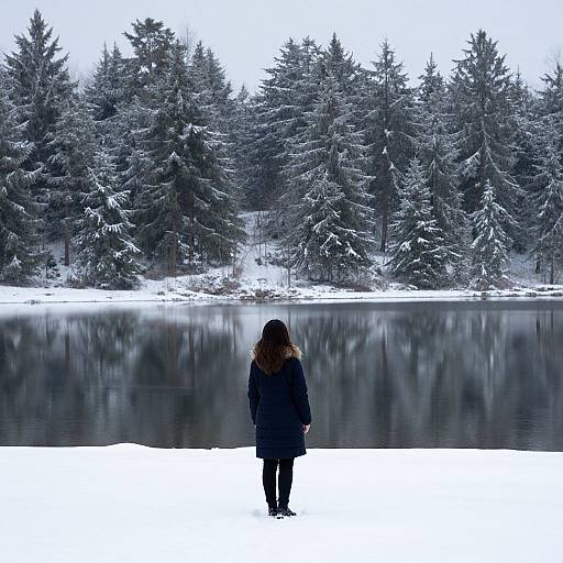 Woman Gazing Over Winter Lake