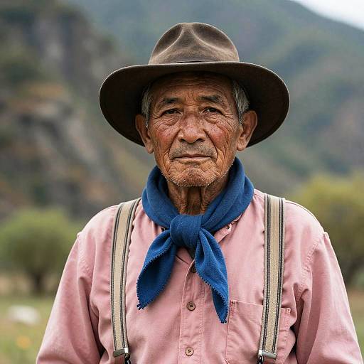 Serious Elder in Mountainous Landscape
