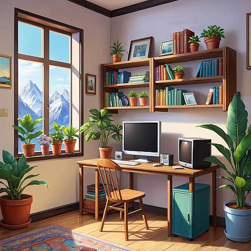 Serene Indoor Scene with Books and Plants