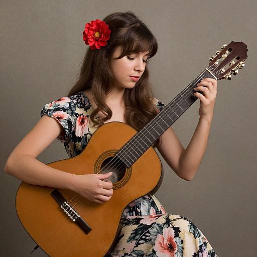 Spanish Guitarist in Floral Dress