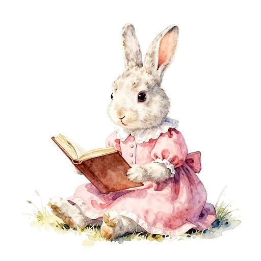Whimsical Watercolor Rabbit Reading