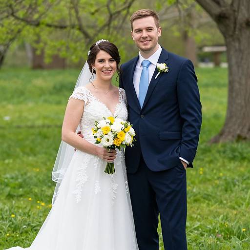 Joyful Spring Wedding Couple Outdoors