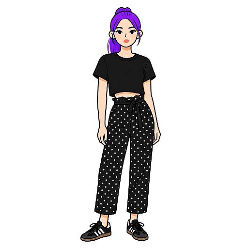 Woman in Casual Streetwear with Polka Dot Trousers