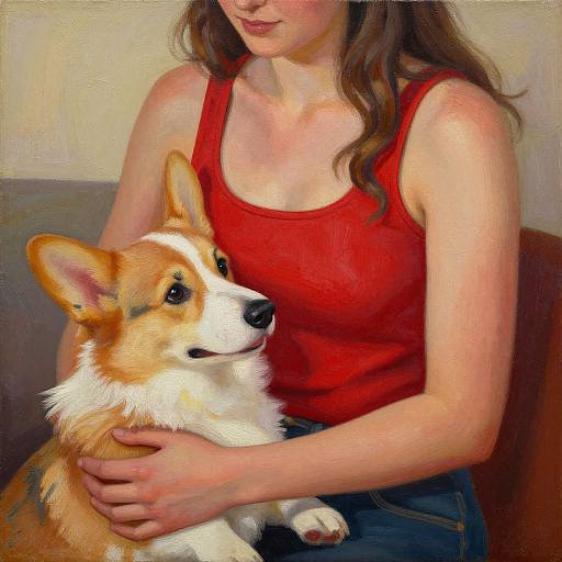Tender Moment: Woman and Corgi Painting