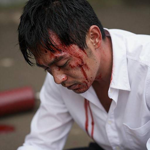 Intense Portrait of a Bloodied Man