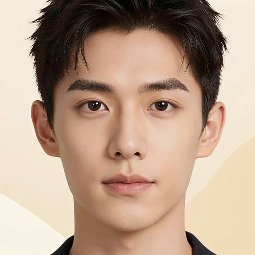Photograph of a young Asian man with short black hair, fair skin, brown eyes, and neutral expression against a plain white background.