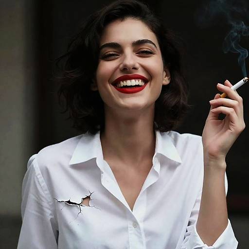 Joyful Woman with Cigarette in Hand