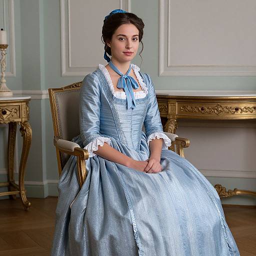 French Woman in Blue Dress