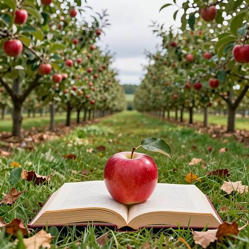 Vibrant Apple Orchard with Book