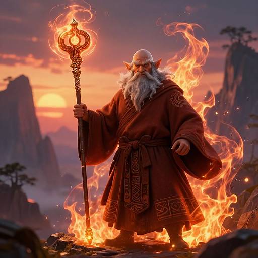 Dwarf Monk with Ornate Staff