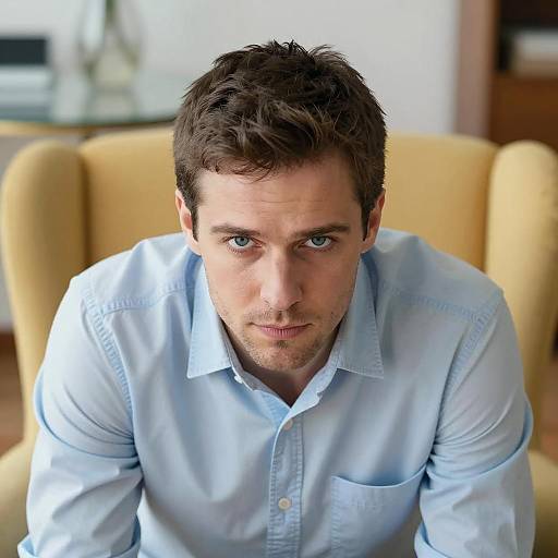 Caucasian Man in Yellow Armchair