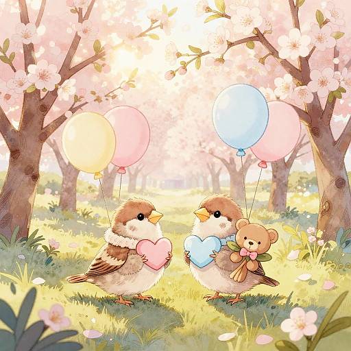 Pastel Baby Sparrows in Cozy Orchard