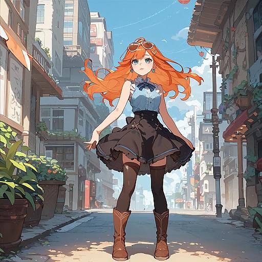 Anime Girl Standing Outdoors in Tokyo