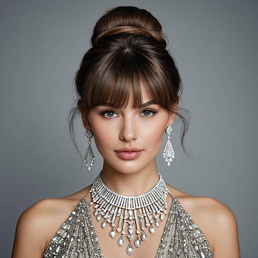 Elegant Woman with Diamond Jewelry and Bun Hairstyle