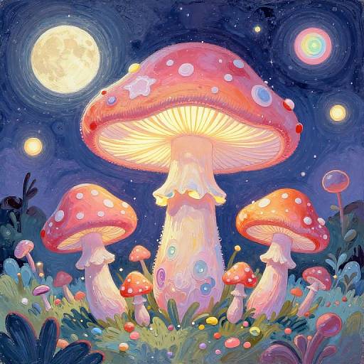 Colorful Iridescent Magic Mushrooms