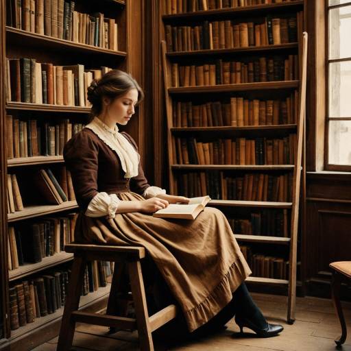 Woman reading in vintage library