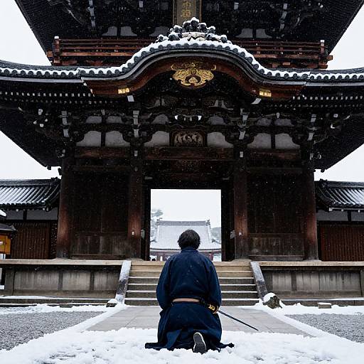 Katana Sword at Snowy Kyoto Temple