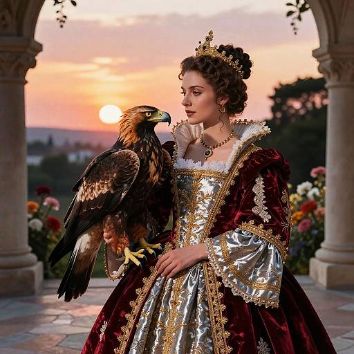 Renaissance Queen with Majestic Raptor