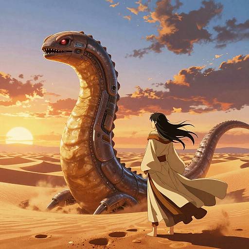 Dune Anime Giant Sandworm Sunset