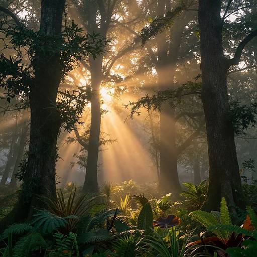 Mystical Forest Sunrise Scene