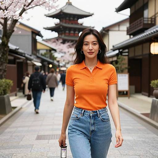 Hourglass Woman in Kyoto Cherry Blossoms