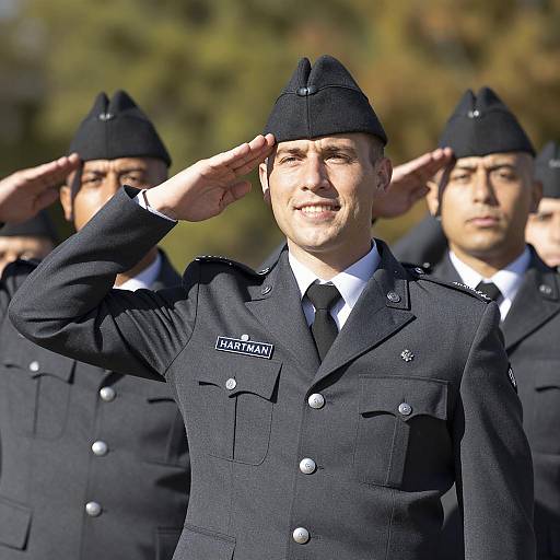 Triumphant Soldiers in Uniform Saluting