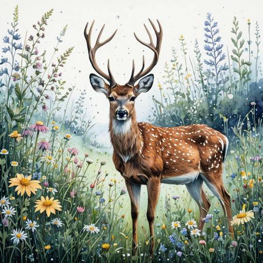 Whimsical Watercolor Deer in Dreamscape Whimsical Watercolor Deer in Dreamscape
