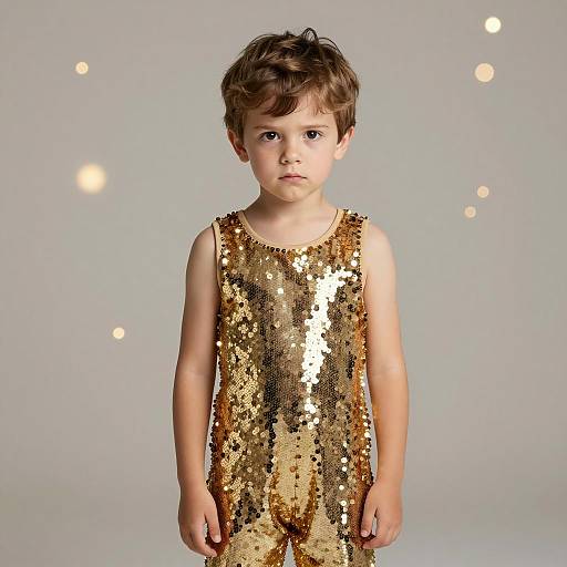 Young Boy in Gold Sequin Dress