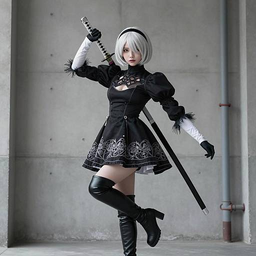 Dynamic Female Cosplayer in Gothic Attire