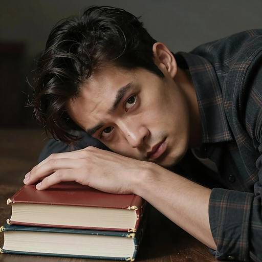 Focused Reader Surrounded by Books
