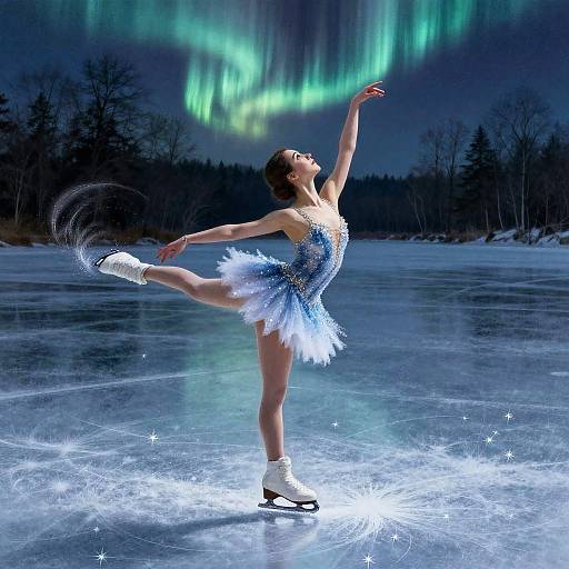 Graceful Ice Skater Under Northern Lights
