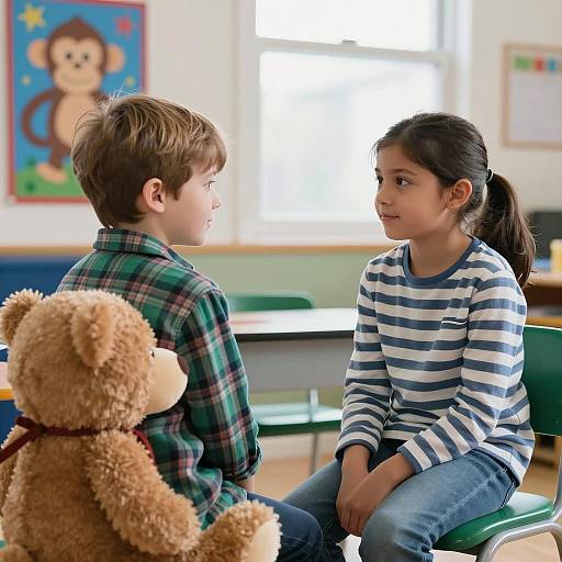 Children in Classroom with Teddy Bear