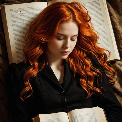 Woman with Red Hair Resting on Books