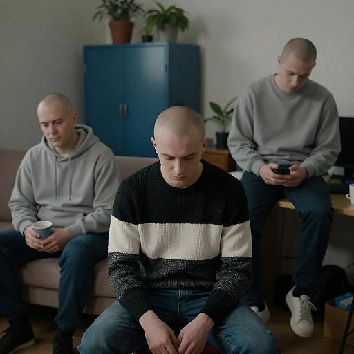 Three Bald Men in a Dim Room