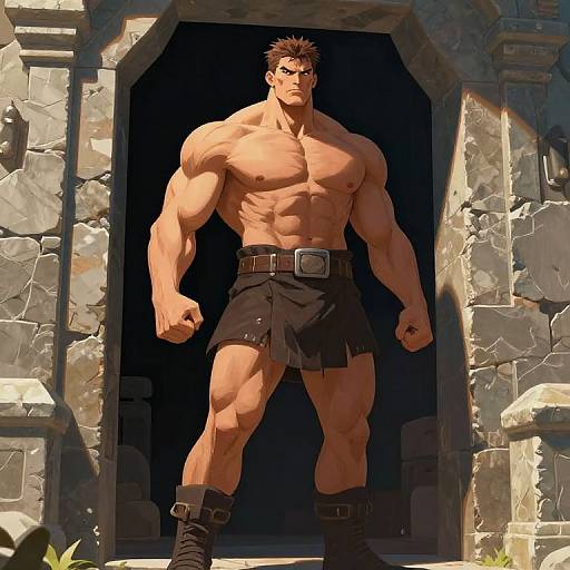 Powerful Male Figure at Stone Entrance