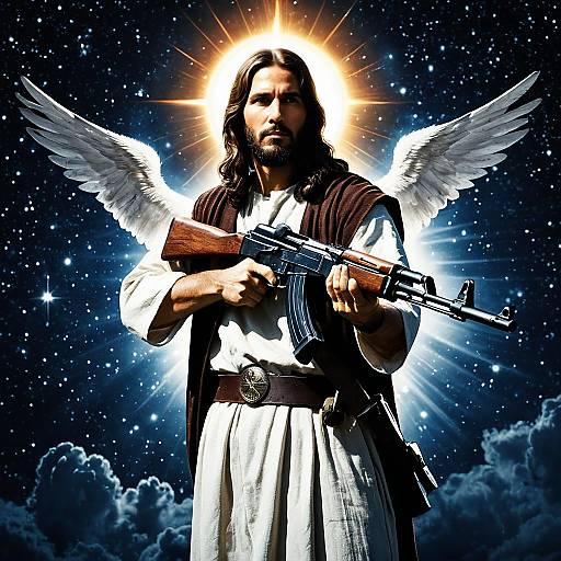 Haloed Messiah Bearing an AK-47