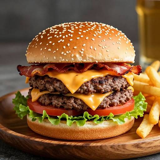 Double-Decker Cheeseburger with Fries
